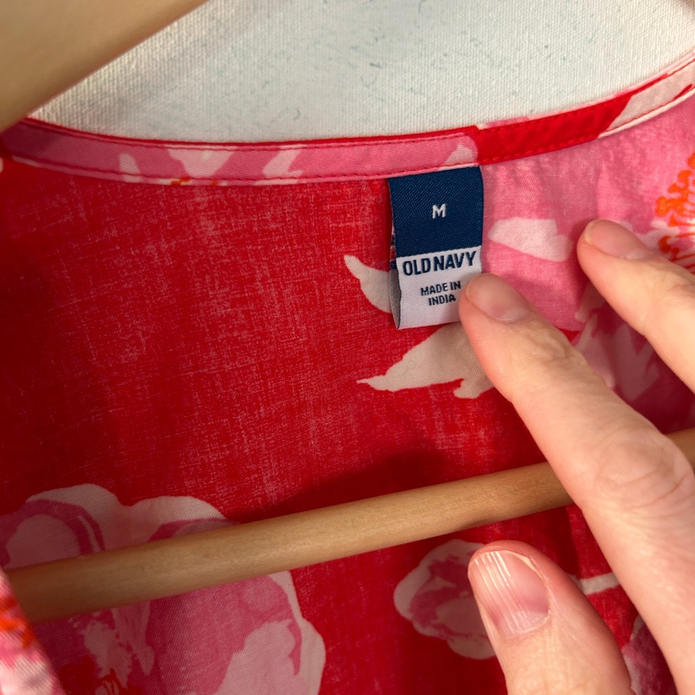 Old Navy Red Floral Wrap Top - Picture 3 of 4